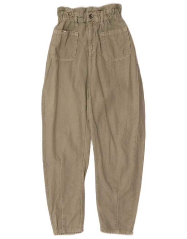 Zara Womens High Waist Loose Jeans EU 32 2XS W22 L24 Khaki Cotton