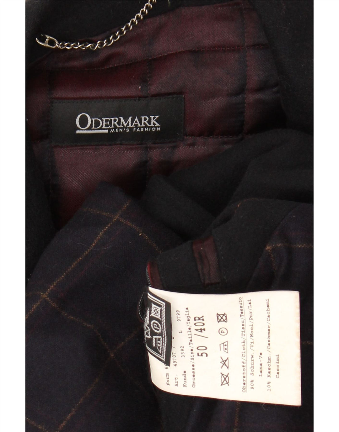 ODERMARK Mens Overcoat EU 50 Large Navy Blue Virgin Wool