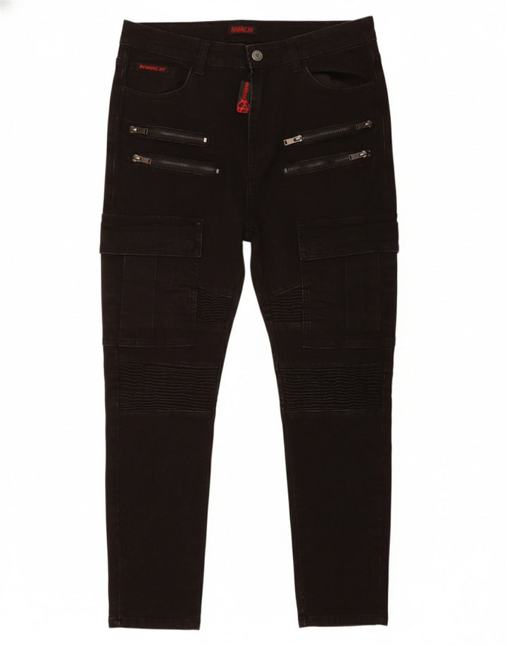 VINTAGE Womens Cargo Slim Jeans IT 44 Medium W32 L28 Black Cotton
