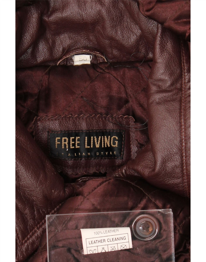 Vintage ženski preveliki kožni kaput s kapuljačom IT 50 XL, kestenjasta koža