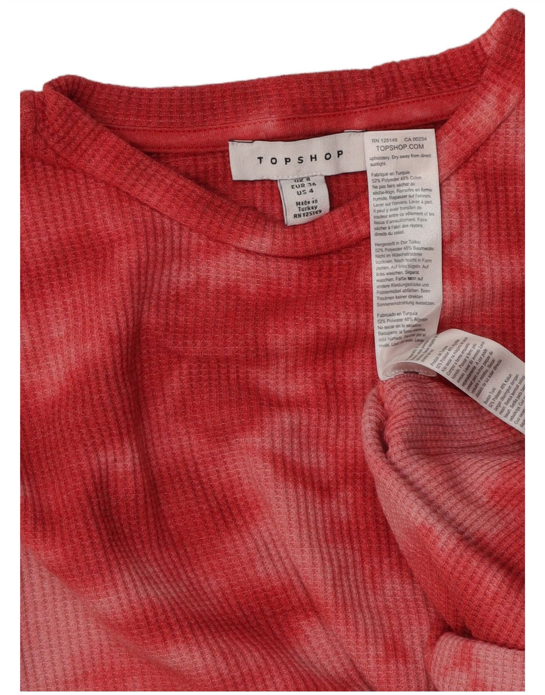 Topshop Ženska majica dugih rukava UK 8 Small Red Tie Dye Poliester