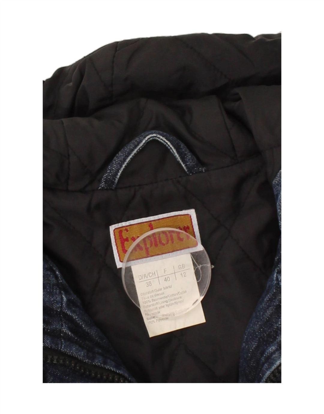 EXPLORER Womens Hooded Denim Coat UK 12 Medium Blue Cotton Vintage Explorer and Second-Hand Explorer from Messina Hembry 
