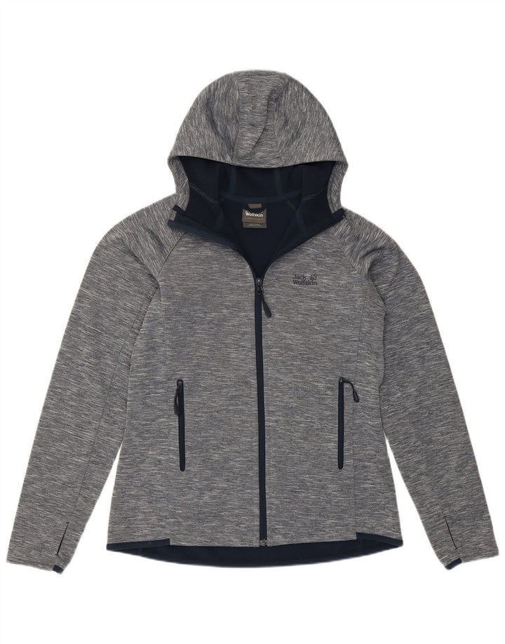 Jack Wolfskin ženski pulover s kapuljačom na patentni zatvarač UK 12 srednje sivi pjegavi poliester