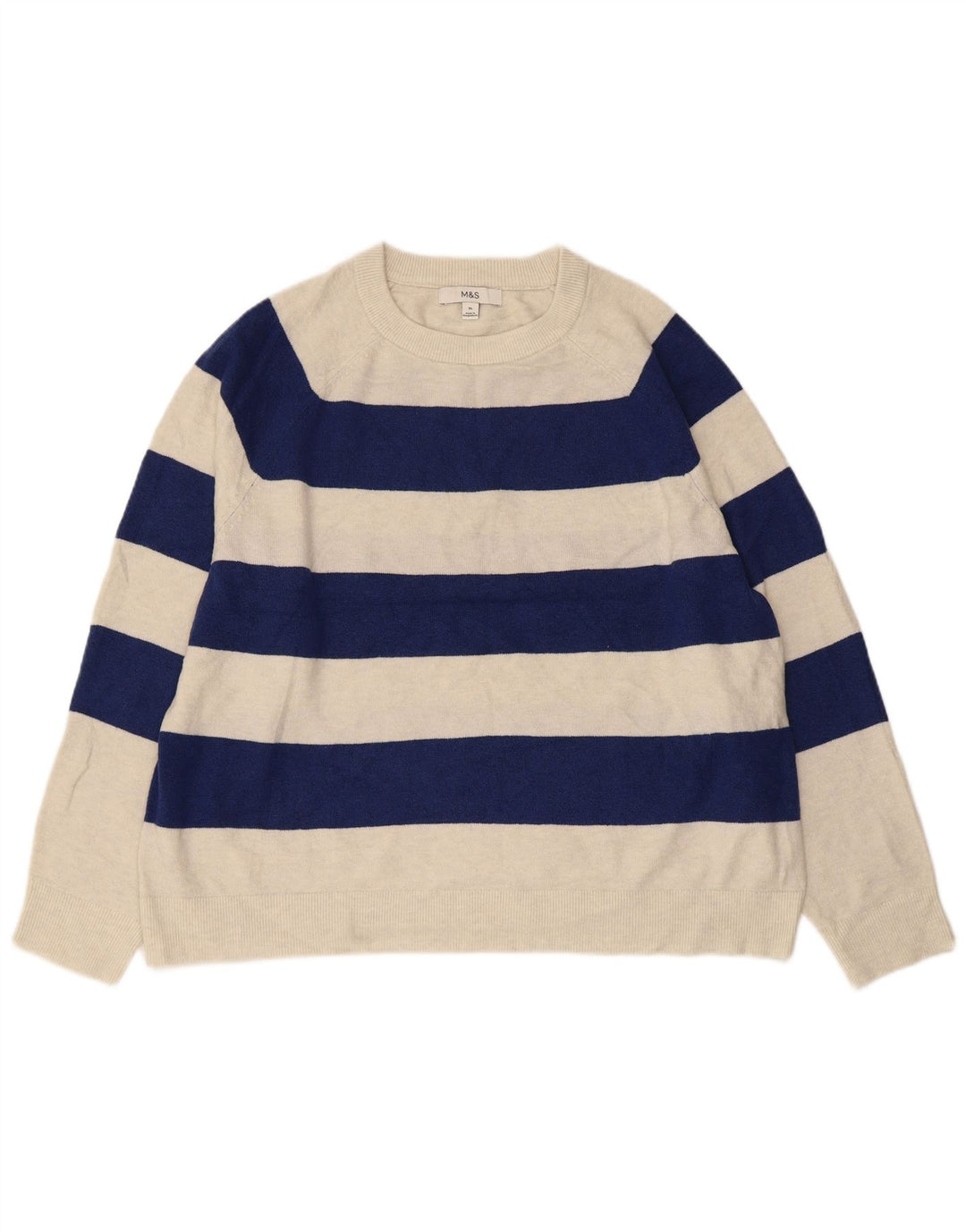 MARKS & SPENCER Ženski džemper s okruglim izrezom UK 18 XL tamnoplavi na pruge