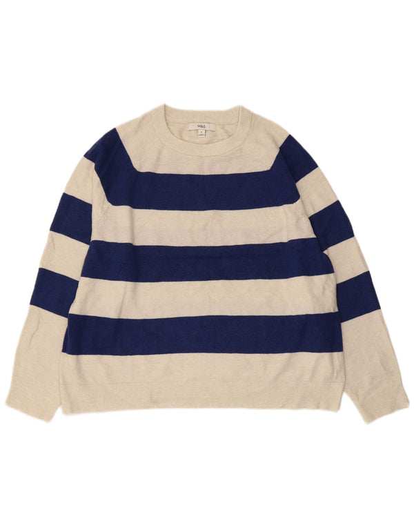 MARKS & SPENCER Ženski džemper s okruglim izrezom UK 18 XL tamnoplavi na pruge