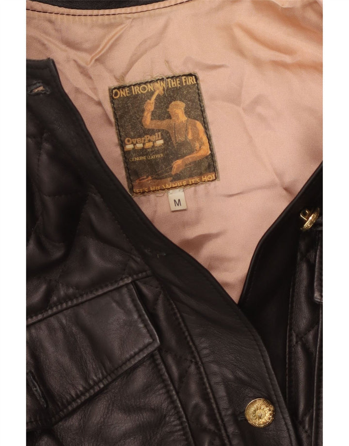 Vintage ženska kožna jakna UK 14 srednje crna koža