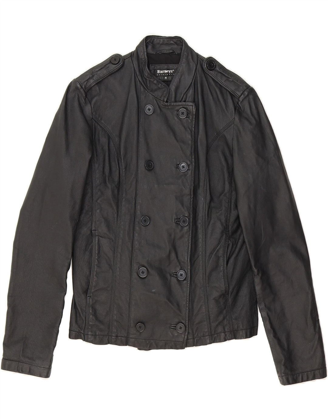 BARNEYS Womens Military Leather Jacket UK 12 Medium Black Leather Vintage BARNEYS and Second-Hand BARNEYS from Messina Hembry 