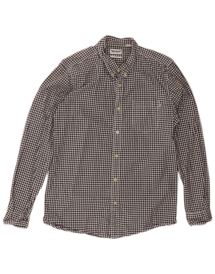 TIMBERLAND Mens Regular Fit Shirt Medium Navy Blue Gingham Cotton