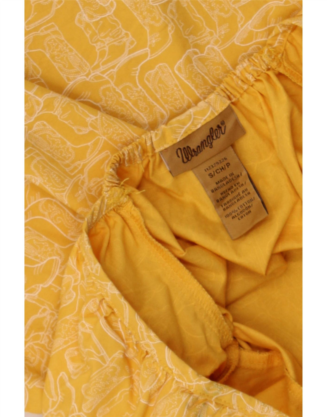 WRANGLER Womens Abstract Pattern Crop Top UK 8 Small Yellow Cotton Vintage Wrangler and Second-Hand Wrangler from Messina Hembry 