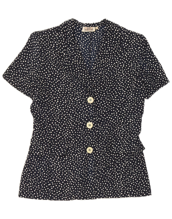 Alba Fornari Womens Shirt Blouse IT 42 Medium Navy Blue Polka Dot