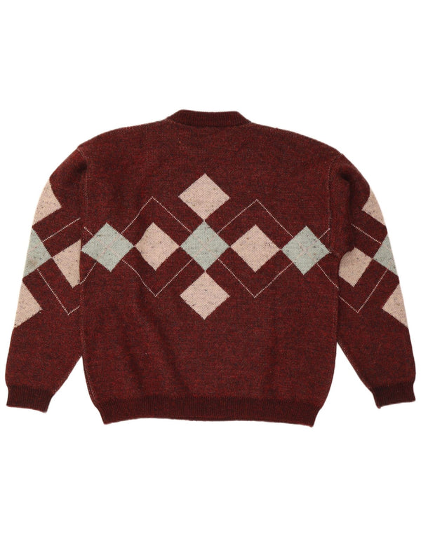 Vintage muški džemper s okruglim izrezom Veliki bordo Argyle/Diamond