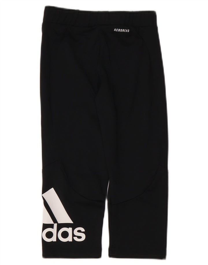ADIDAS Girls Aeroready Graphic Leggings 9-10 Years Black Poliester