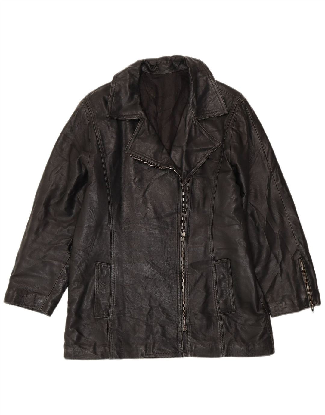 VINTAGE ženska velika kožna jakna UK 10 Mala crna