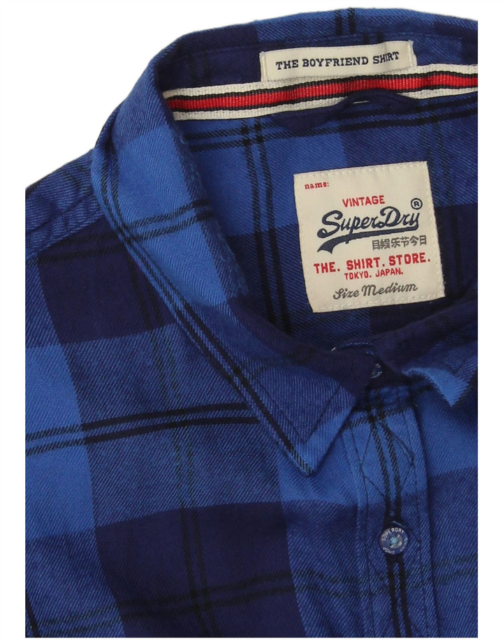 Superdry ženska flanelska košulja UK 14 srednje plava karirana viskoza
