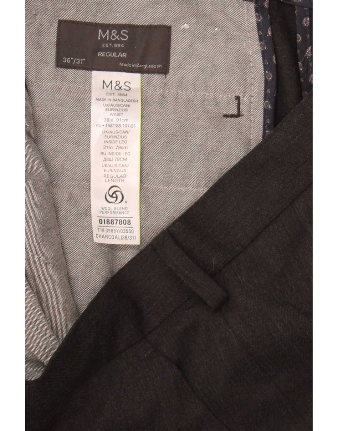 Marks & Spencer muške ravne uobičajene hlače W36 L31 sivi poliester