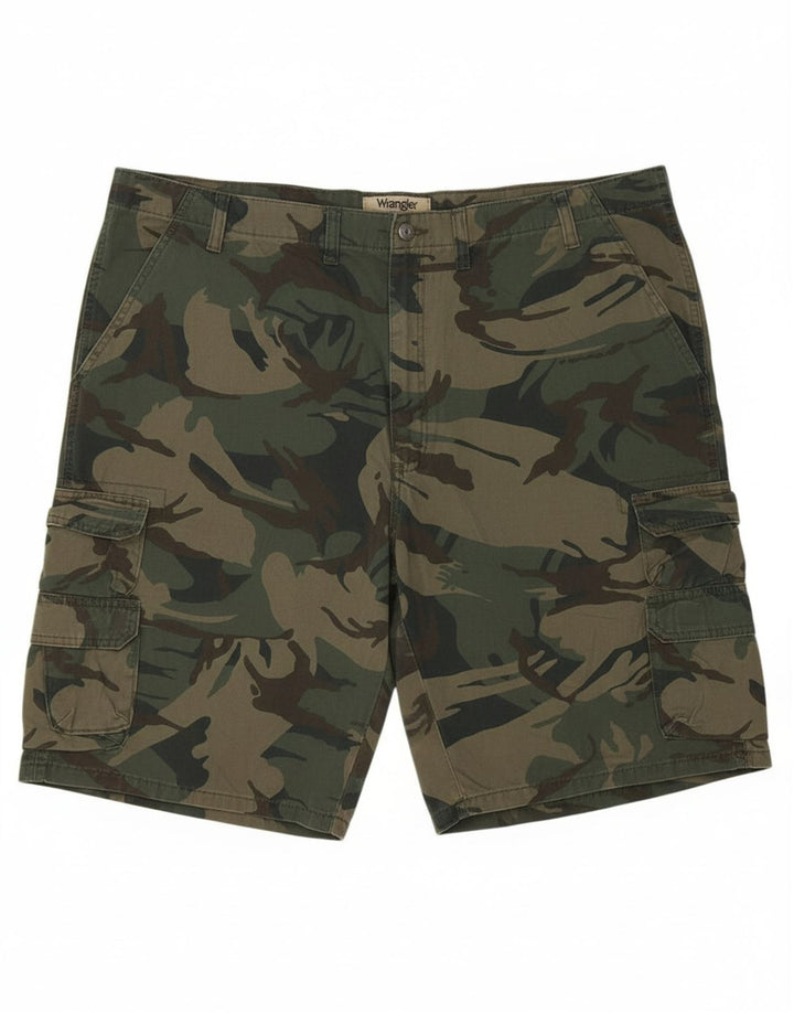 WRANGLER Mens Cargo Shorts W46 3XL Green Camouflage Cotton