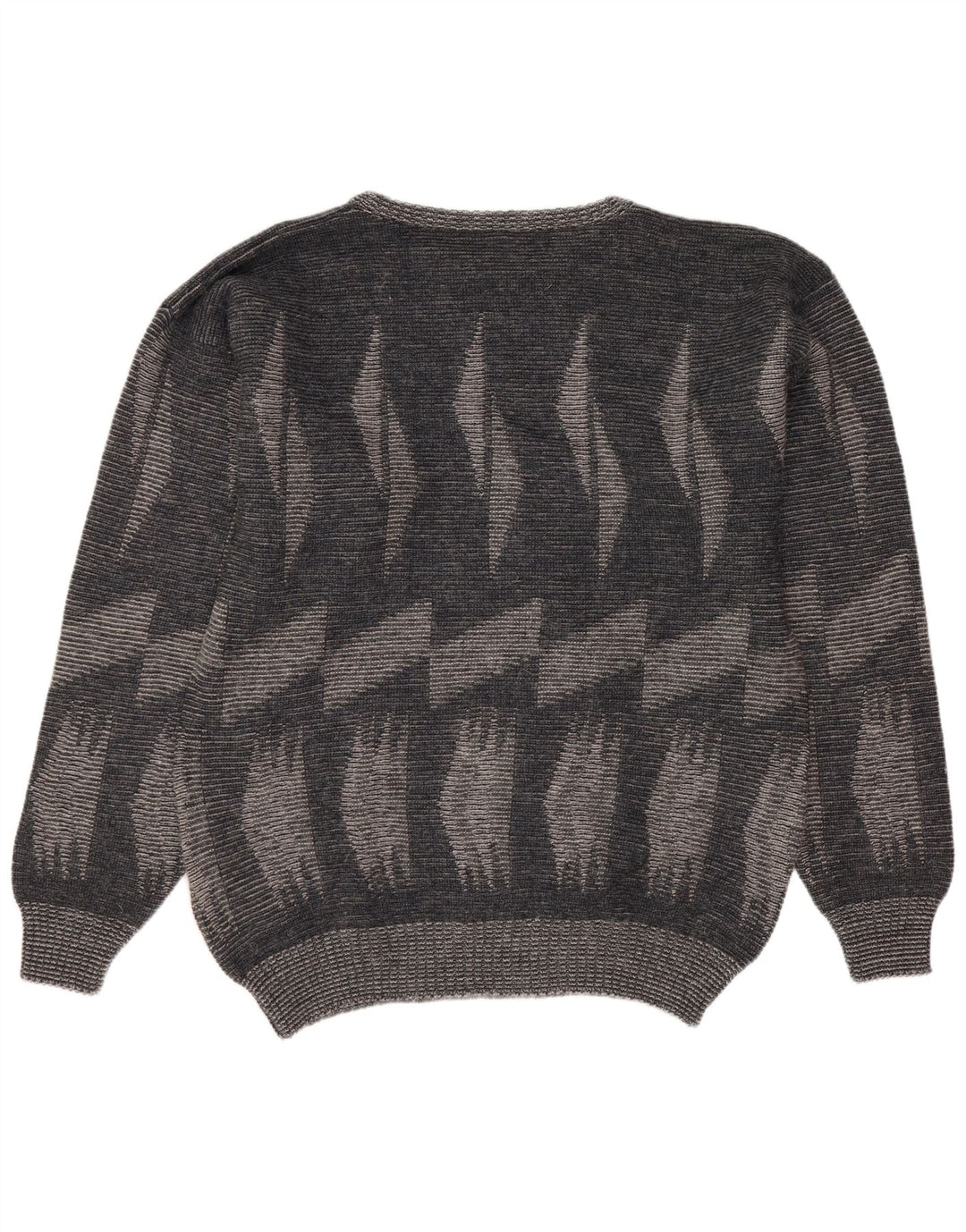 Vintage muški džemper s okruglim izrezom, veliki sivi geometrijski