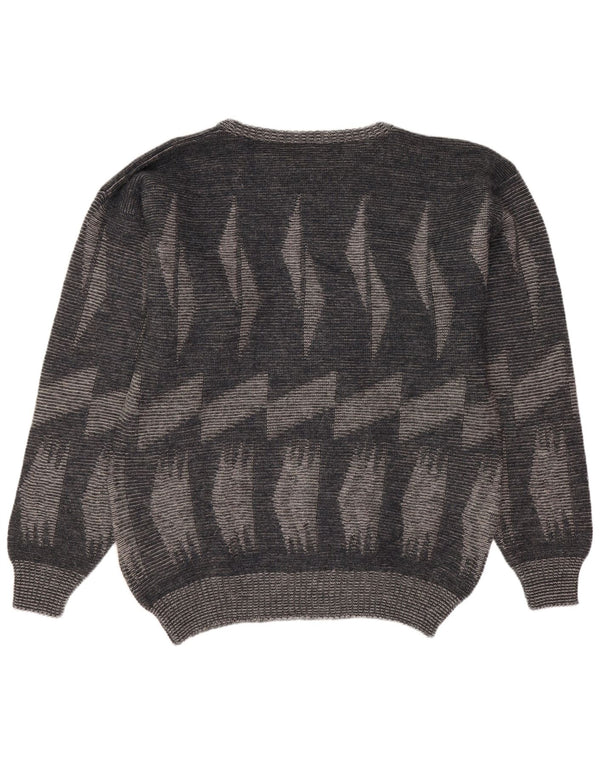 Vintage muški džemper s okruglim izrezom, veliki sivi geometrijski