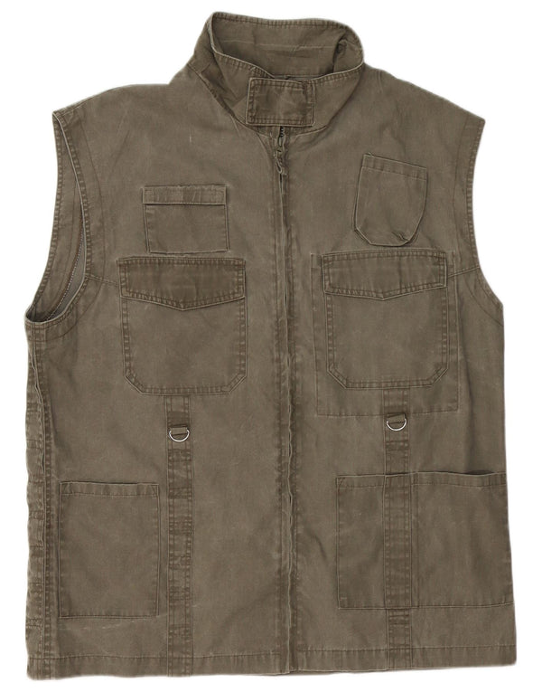 Beyond Mens Utility Gilet UK 44 2XL kaki pamuk