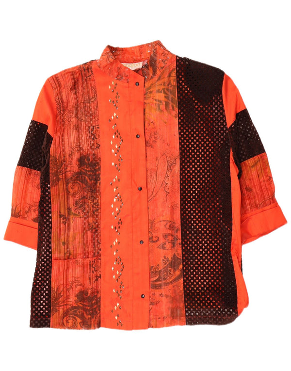 Vintage ženska košulja bluza 3/4 rukava UK 14 srednje narančasta paisley