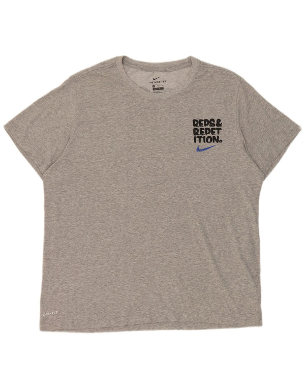 Nike Dri Fit Graphic majica kratkih rukava XL sivi flekasti pamuk