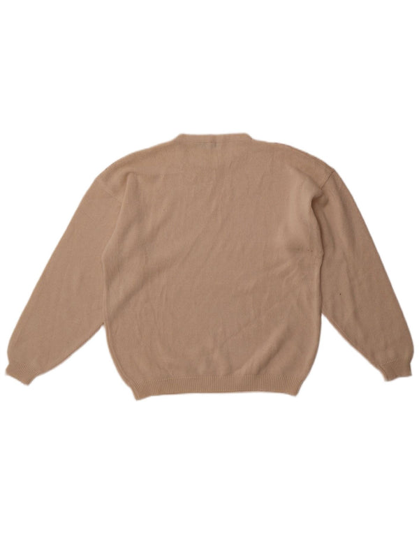 Vintage ženski džemper s okruglim izrezom UK 14 Srednje bež cvjetni pamuk