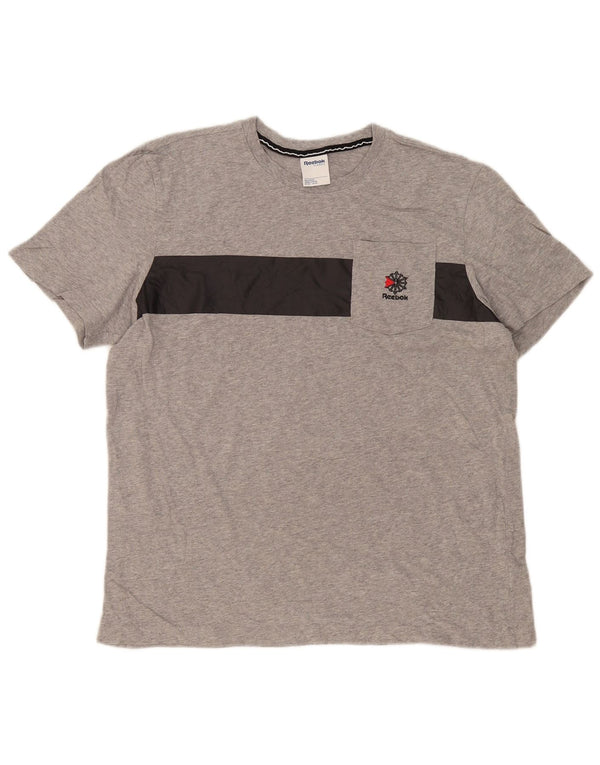 Reebok Mens T-Shirt Top Large Grey Colourblock Cotton