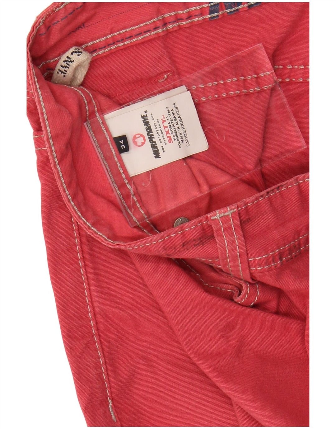 MURPHY & NYE Muške ravne ležerne hlače W34 L32 Crveni pamuk