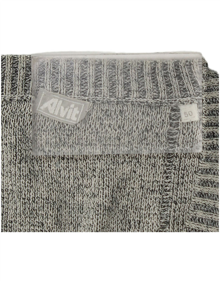 Vintage muški džemper s V-izrezom IT 50 srednje sivi geometrijski