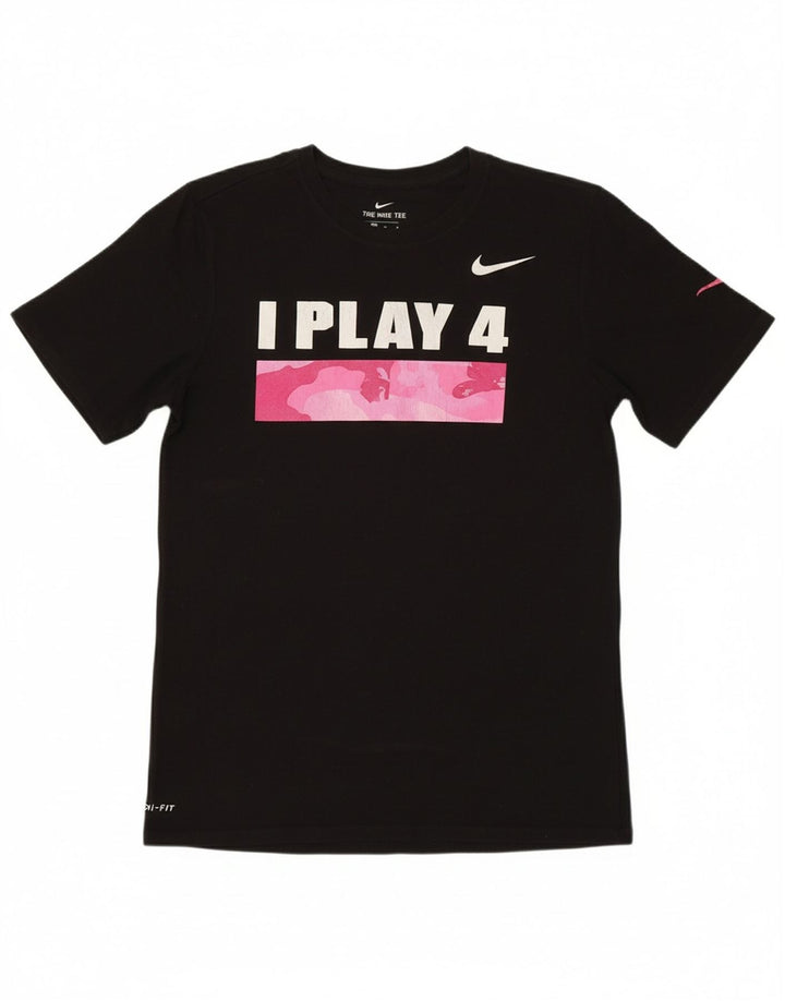 NIKE Mens Dri Fit Graphic T-Shirt Top Medium Black Cotton