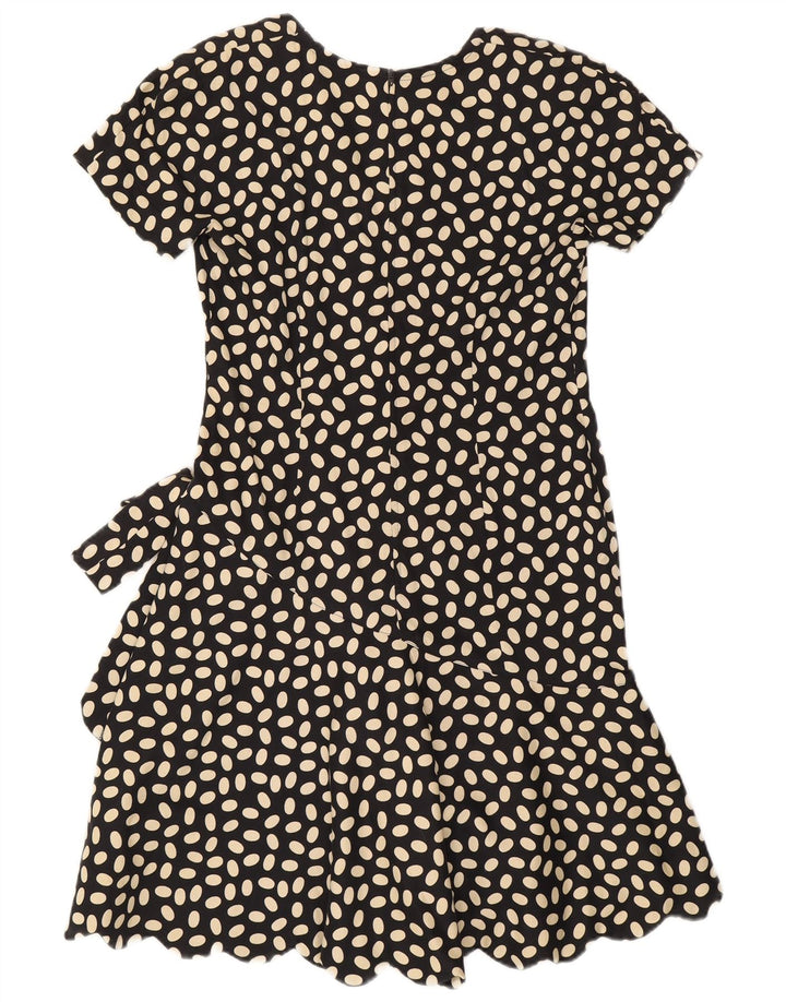 VINTAGE Womens Tiered Dress UK 12 Medium Black Polka Dot