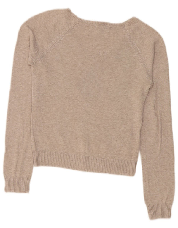 Zara ženski kratki džemper s V-izrezom UK 10 Small Beige Argyle/Diamond