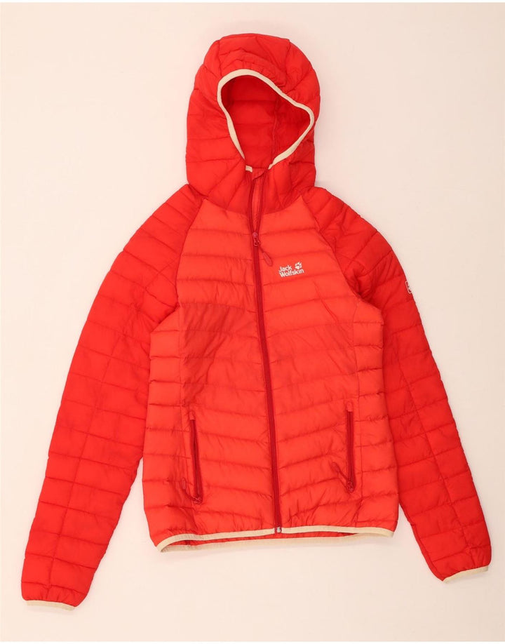 Jack Wolfskin ženska podstavljena jakna s kapuljačom UK 6 XS Red Colourblock poliamid