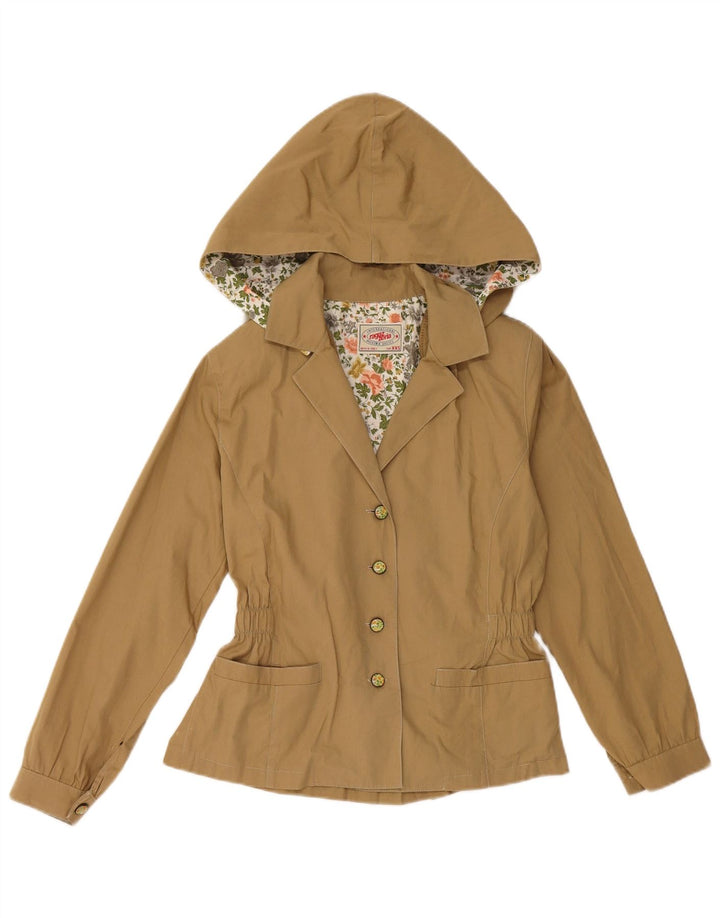 VINTAGE ženska jakna s kapuljačom s 4 gumba, veličina 6 2XS, smeđi pamuk