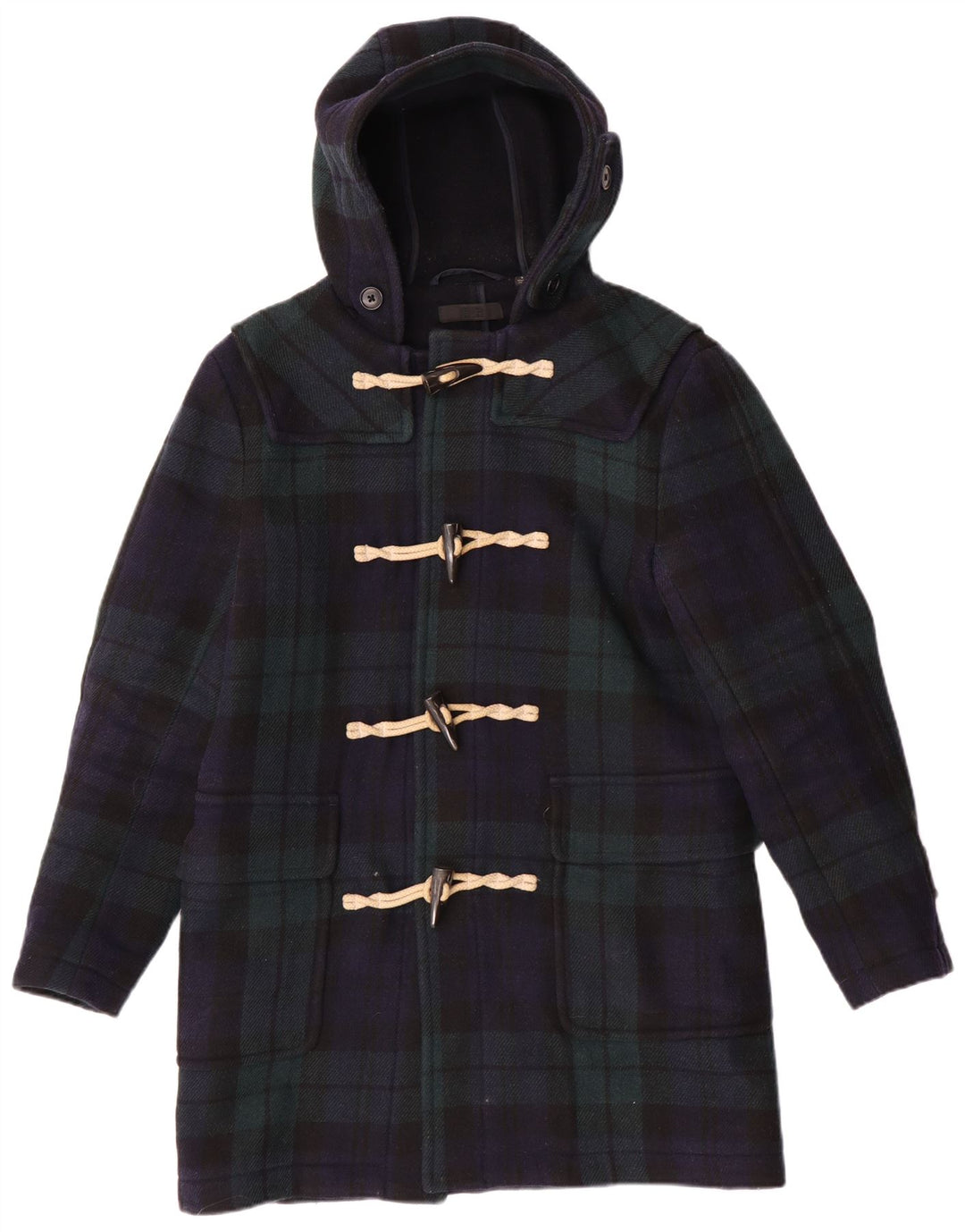 Uniqlo muški duffle kaput s kapuljačom UK 36 Mali tamnoplavi karirani