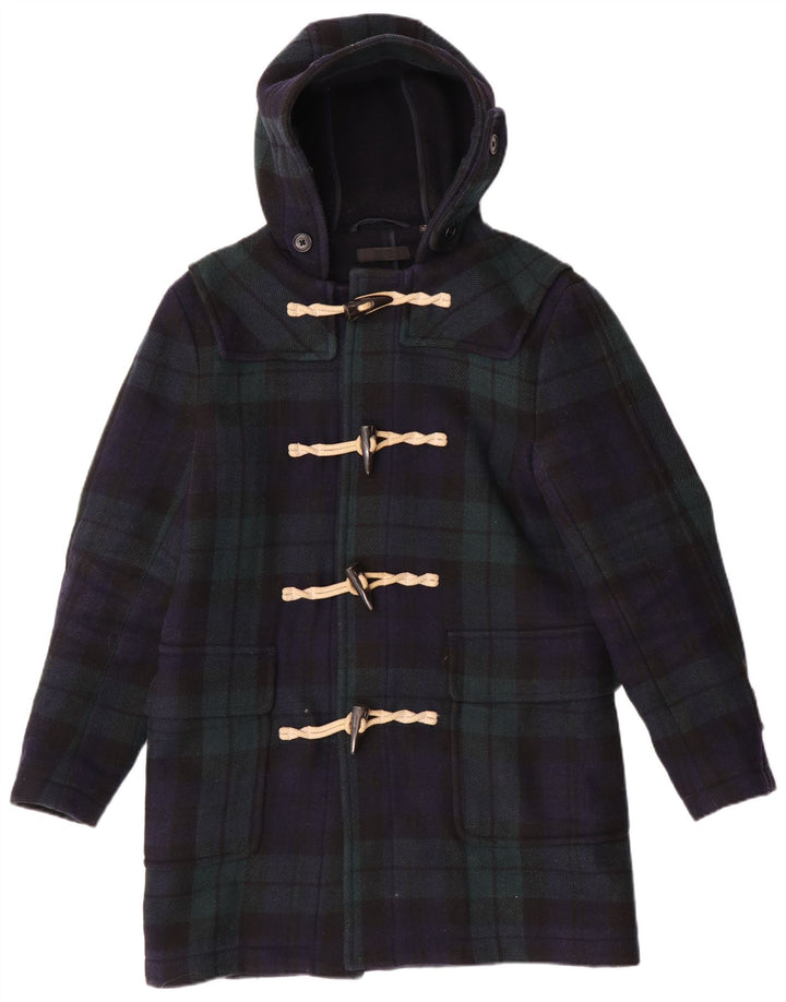 Uniqlo muški duffle kaput s kapuljačom UK 36 Mali tamnoplavi karirani