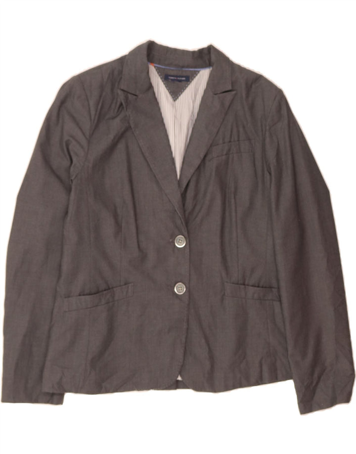 TOMMY HILFIGER Womens 2 Button Blazer Jacket UK 14 Large Grey Cotton Vintage Tommy Hilfiger and Second-Hand Tommy Hilfiger from Messina Hembry 