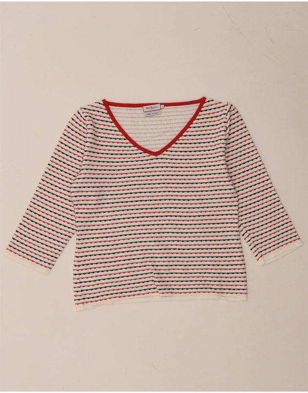 MAX & CO. Ženski kratki top s 3/4 rukavima UK 14, velike bijele pruge od viskoze