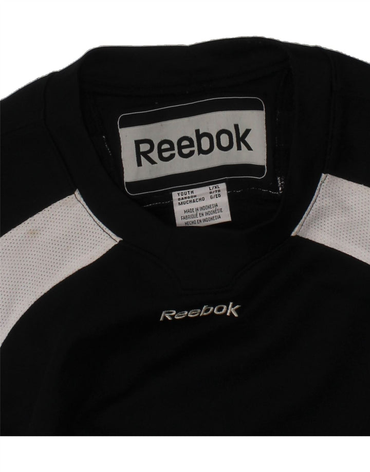 REEBOK Boys Top 3/4 Sleeve 13-14 Years XL Black Colourblock Polyester Vintage Reebok and Second-Hand Reebok from Messina Hembry 