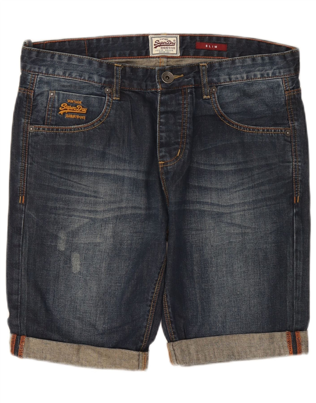 Superdry muške uske kratke traper hlače W32 srednje tamnoplave