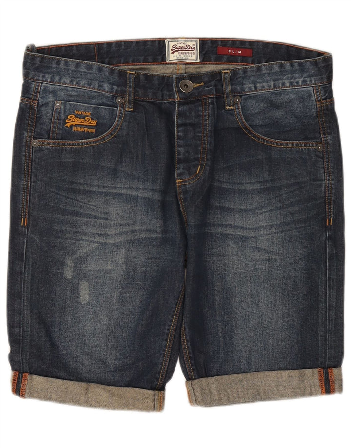Superdry muške uske kratke traper hlače W32 srednje tamnoplave