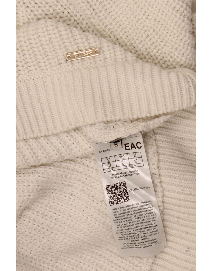 GUESS Ženski pulover s velikim veznim izrezom UK 6 Mali bijeli pamuk