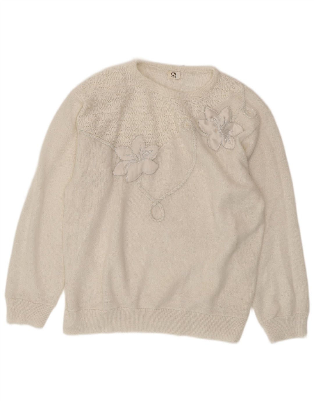 CHARLES VOGELE Ženski džemper s okruglim izrezom UK 18 XL Bijeli cvjetni