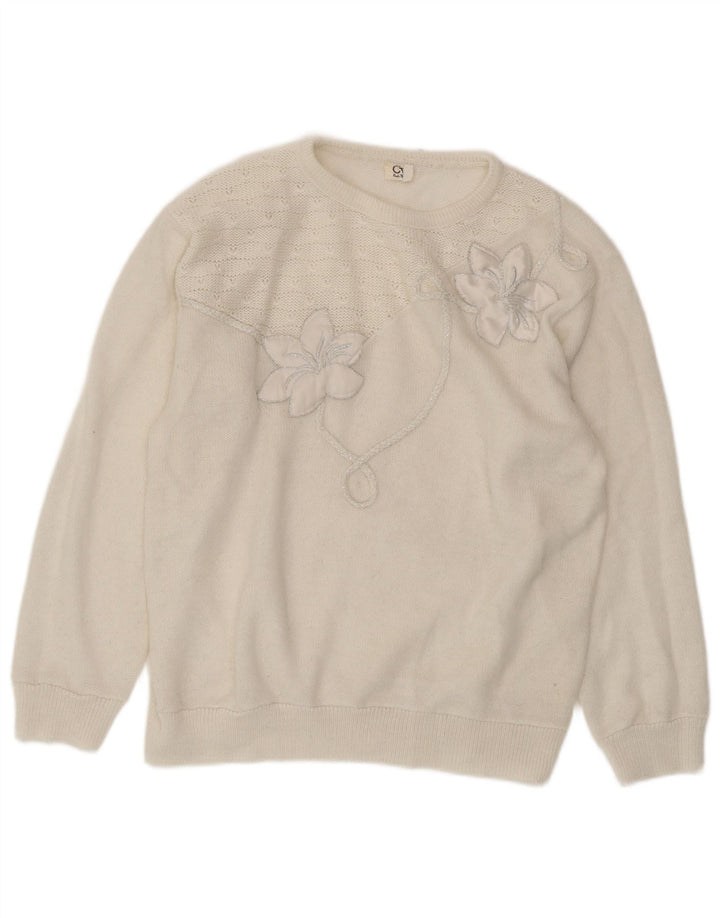 CHARLES VOGELE Ženski džemper s okruglim izrezom UK 18 XL Bijeli cvjetni