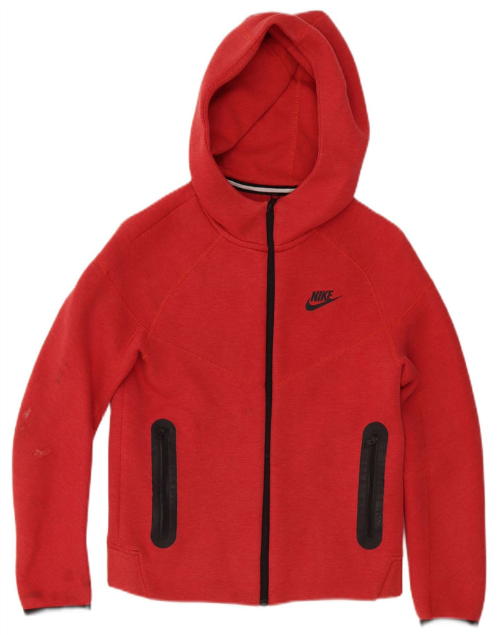 Nike pulover s kapuljačom na patentni zatvarač za dječake 10-11 godina srednje crvene pamučne boje