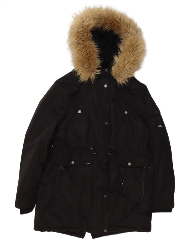 Superdry ženska velika parka jakna s kapuljačom UK 16 veliki crni poliester
