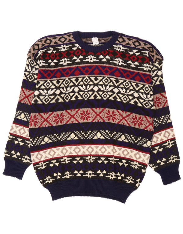 Vintage muški džemper s okruglim izrezom Veliki raznobojni Fair Isle akril