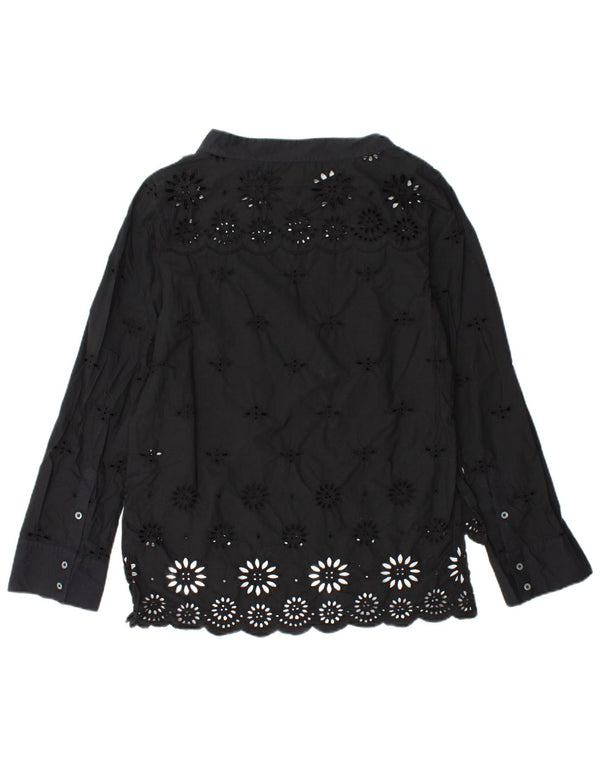 J. CREW Ženski gornji dio bluze dugih rukava US 2 XS crni pamuk s cvjetnim uzorkom