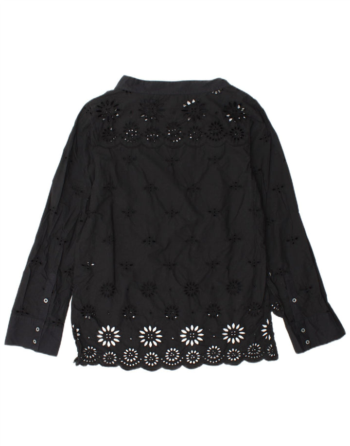 J. CREW Ženski gornji dio bluze dugih rukava US 2 XS crni pamuk s cvjetnim uzorkom