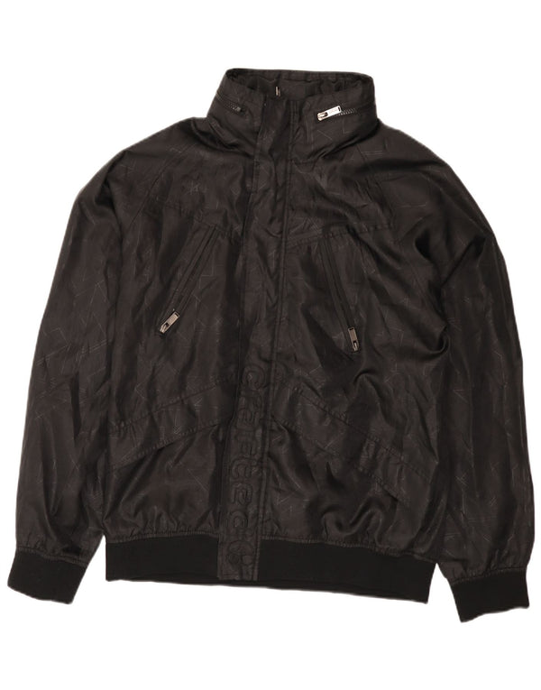 Vintage muška bomber jakna s kapuljačom UK 42 XL crna geometrijska